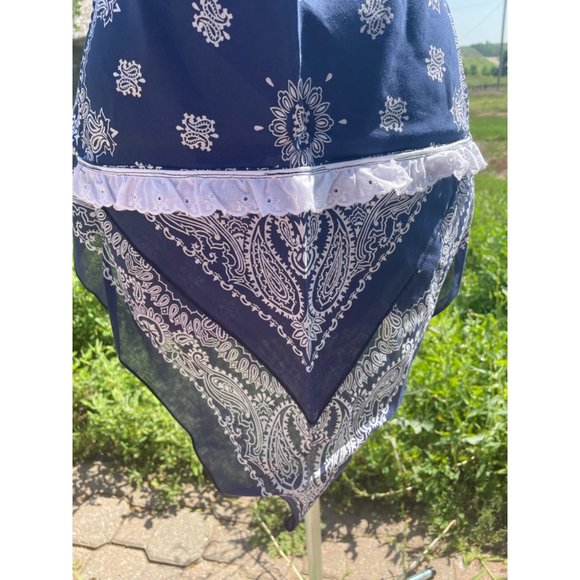 Vintage Blue Bandanna Half Apron Western Farmhouse - Picture 10 of 16